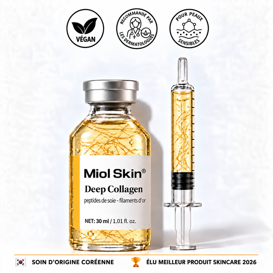 Miol Skin® - Box Complète : Sérum Peptides de Soie + Fond de Teint Auto-Adaptatif SPF 15